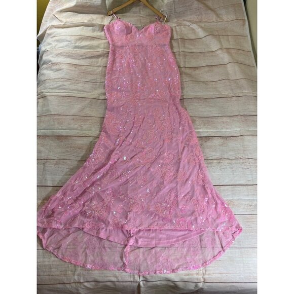 NWT Lulu's Women's Pink Glittering Excellence Sequin Lace Up Maxi - XL - Picture 6 of 16
